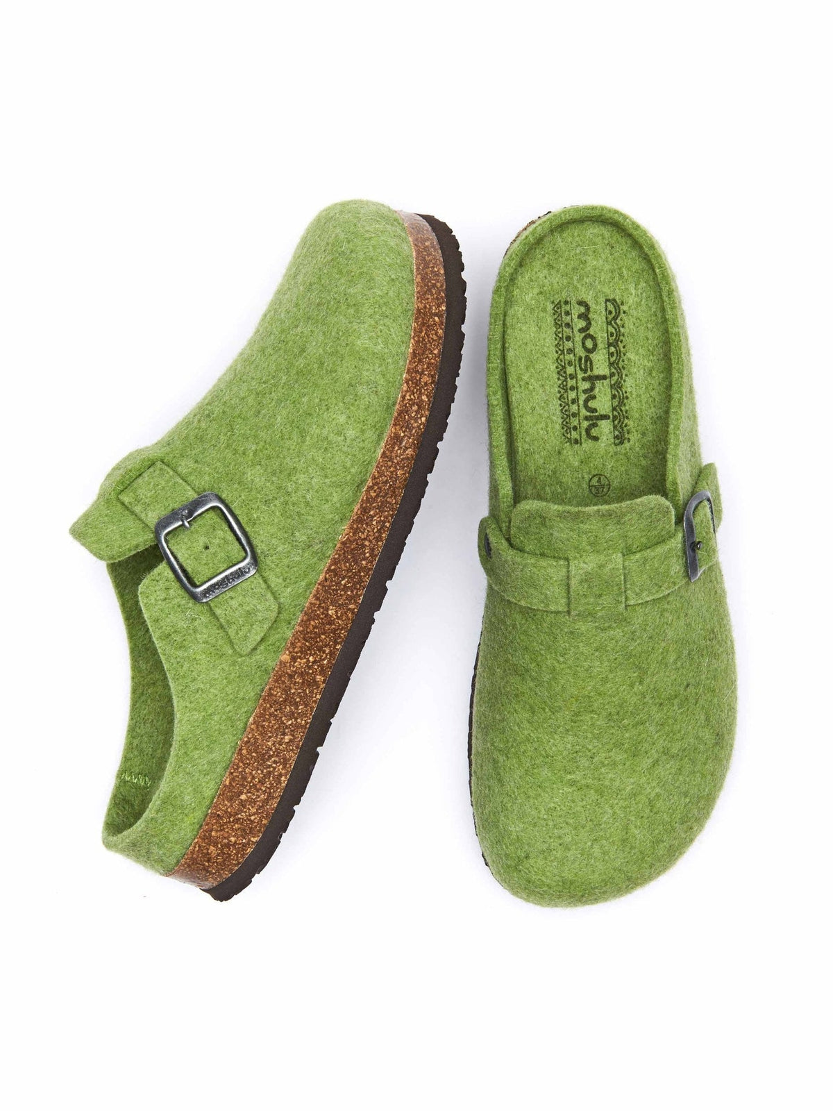 Green wool felt clog mule slippers - CECILIA GREENERY