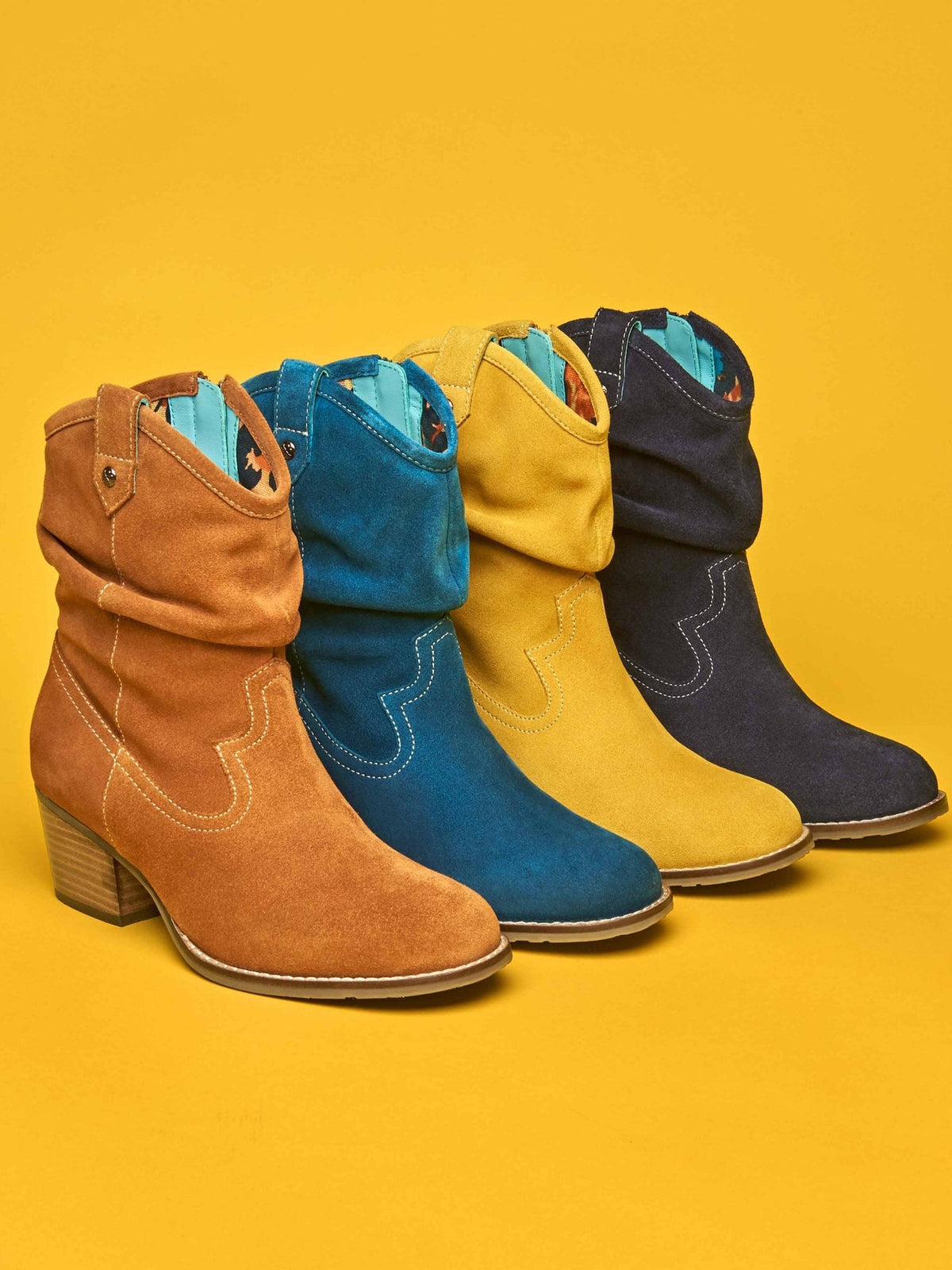 Blue suede Western ankle boots - ERICA DARK TEAL