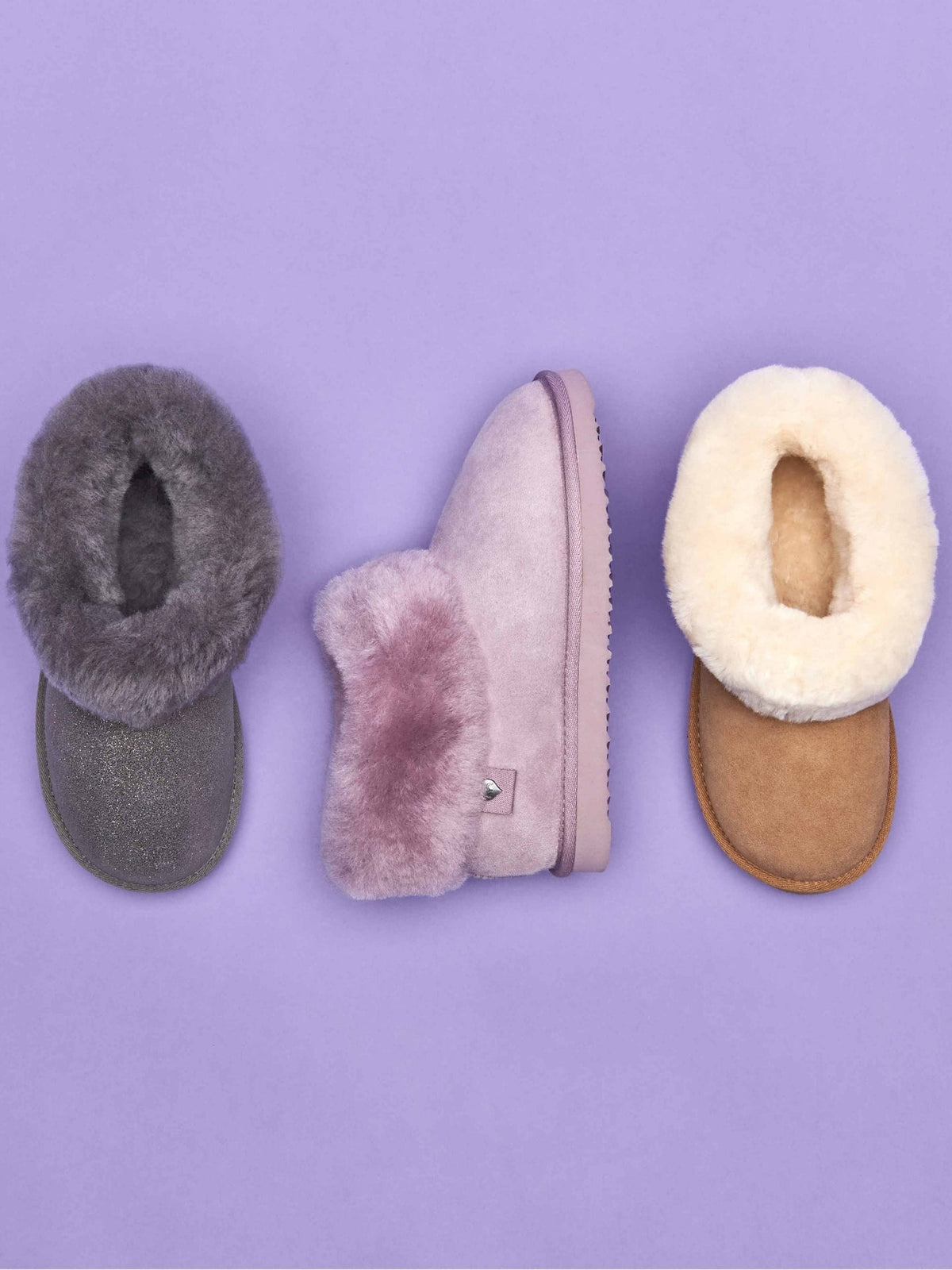 Metallic / Grey Ladies' sheepskin ankle slipper boots - GAMBIER PEWTER