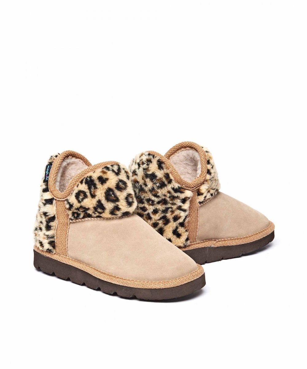 Neutral animal print fluffy bootie slippers - SNOWMAN 3 BEIGE