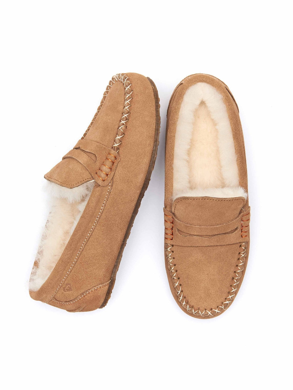 Brown suede moccasin sheepskin slippers - JOCUND TAN