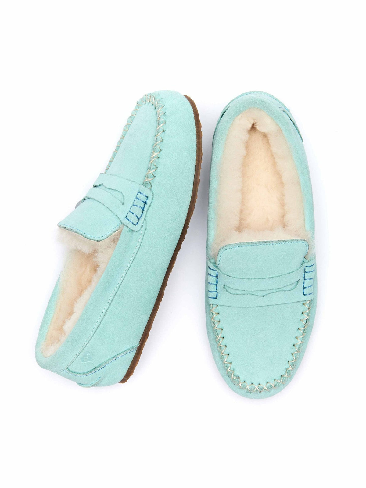 Blue suede moccasin sheepskin slippers - JOCUND GLACIER BLUE
