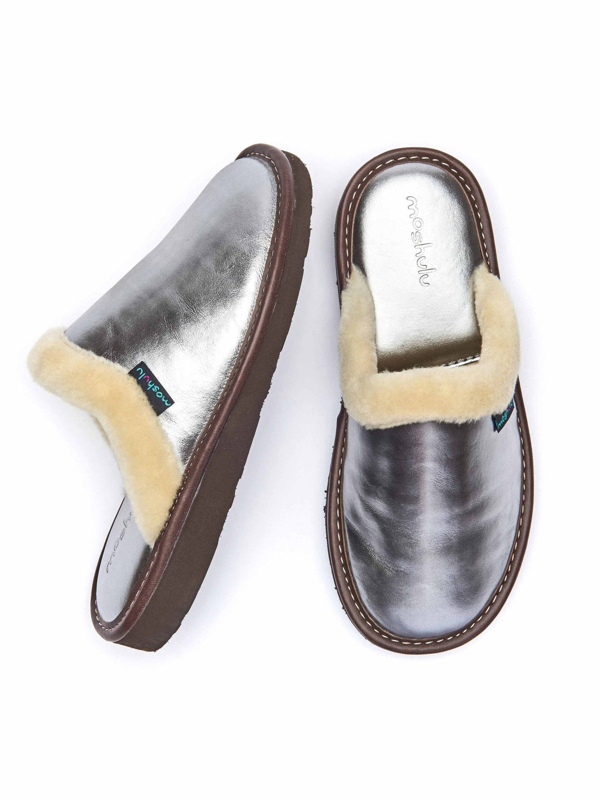 Metallic colourful metallic leather mule slippers - ADELE METALLIC SILVER
