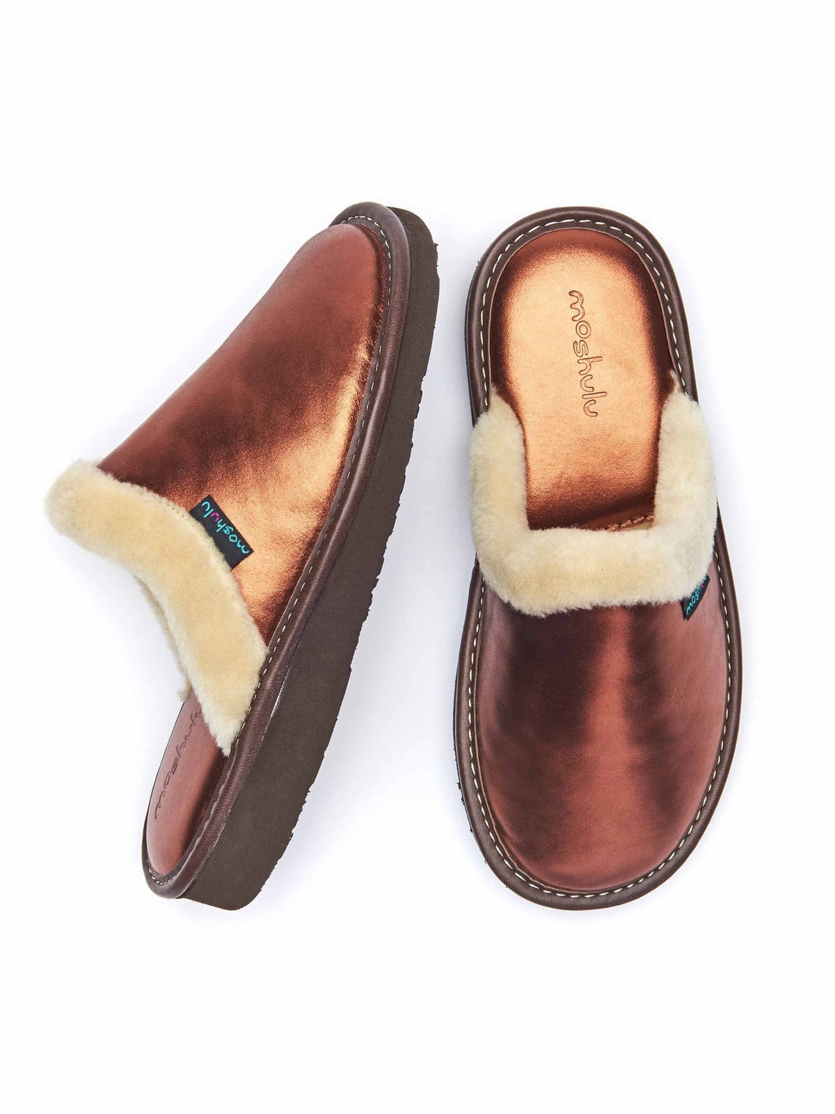 Orange colourful metallic leather mule slippers - ADELE METALLIC COPPER