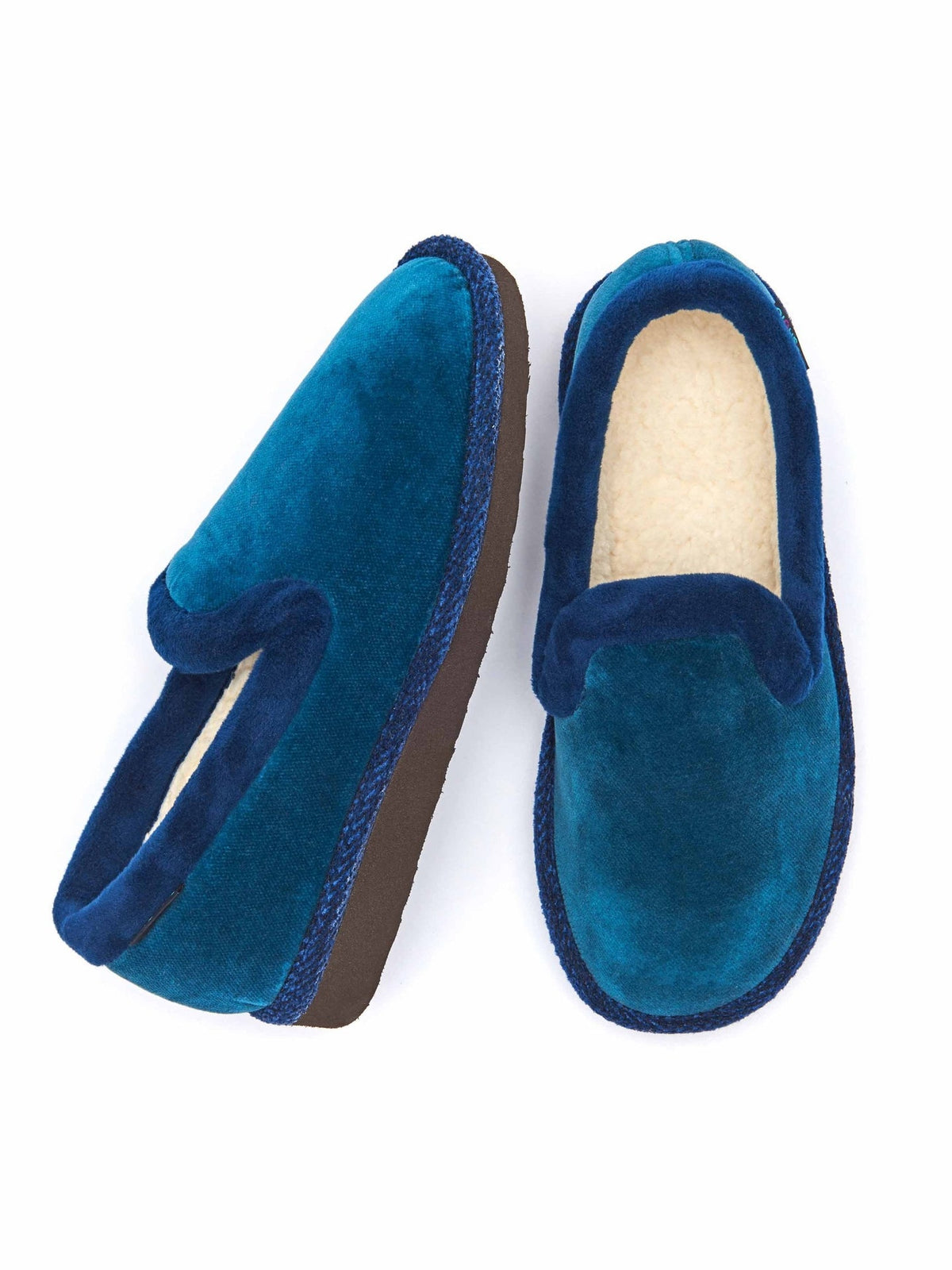 Blue velvet fluffy lined full slippers - MONTREAL LAGOON