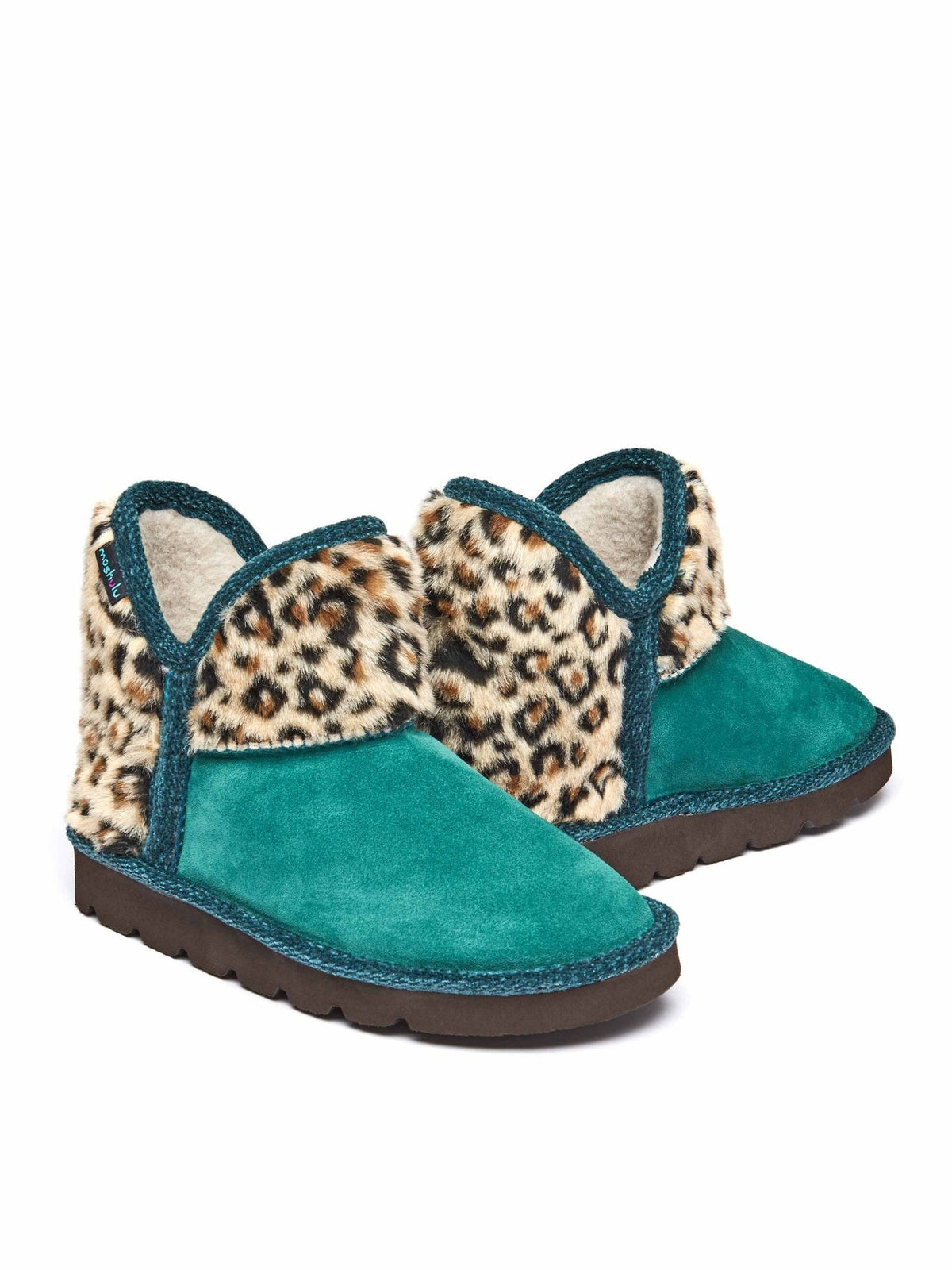 Green animal print fluffy bootie slippers - SNOWMAN 3 JADE GREEN
