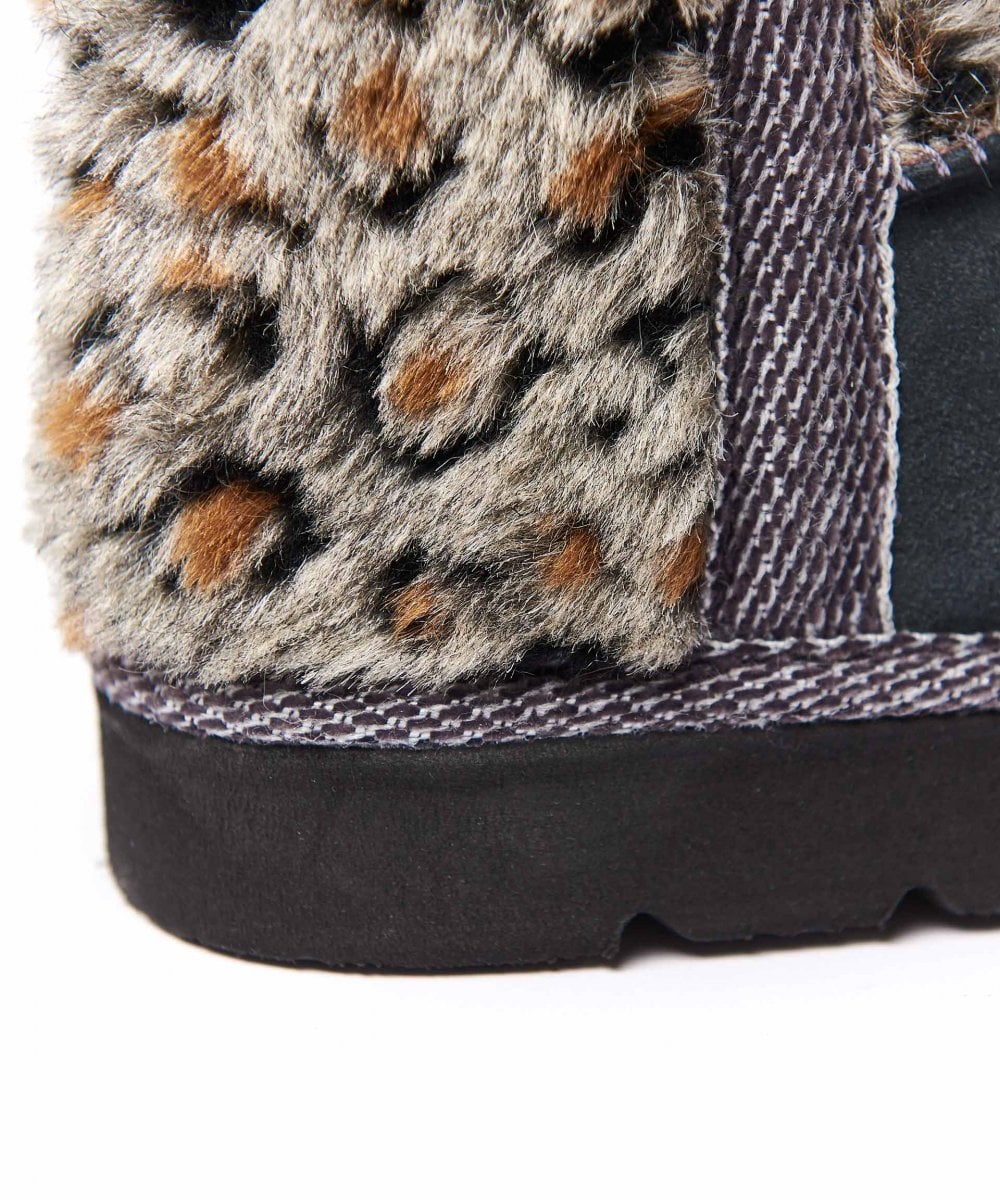 Green animal print fluffy bootie slippers - SNOWMAN 3 JADE GREEN