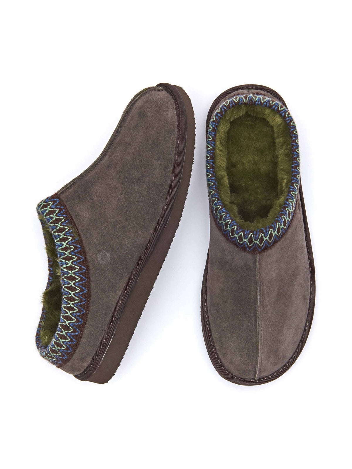 Brown men's suede fluffy mule slippers - DOCKER BROWN