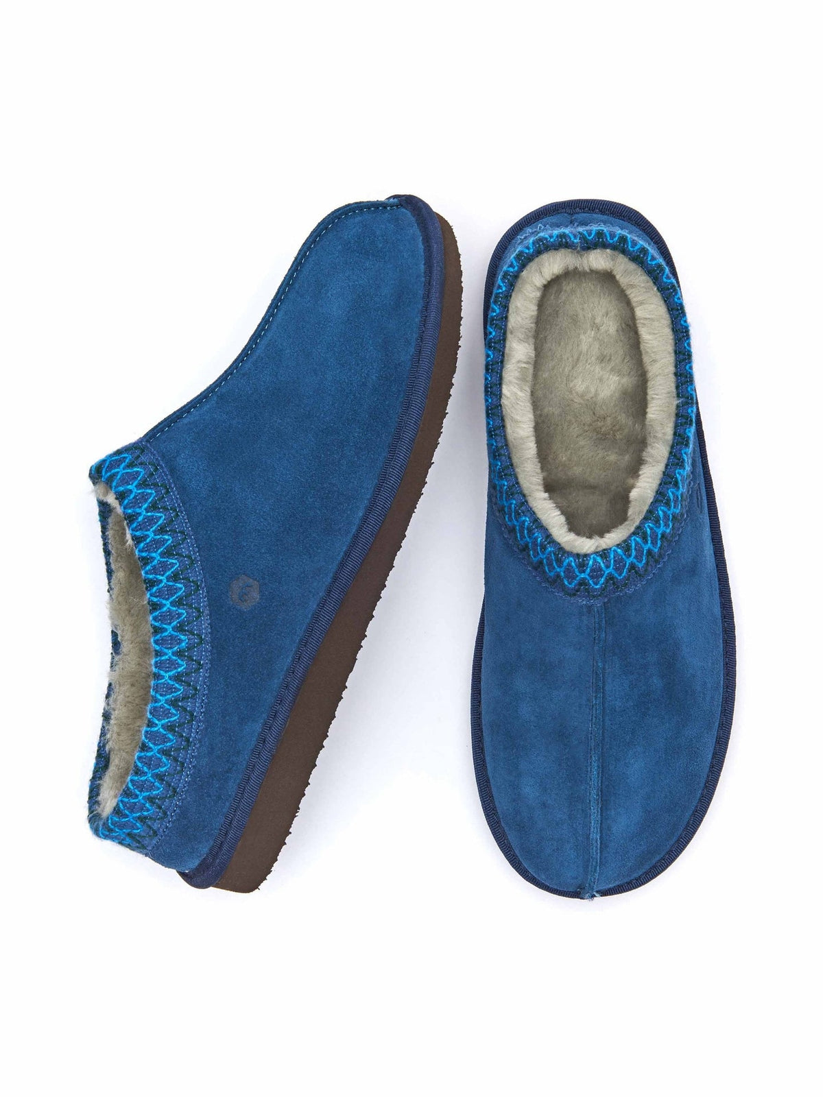 Blue men's suede fluffy mule slippers - DOCKER LAPIS BLUE