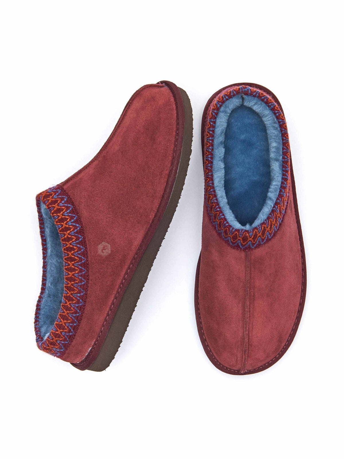 Red men's suede fluffy mule slippers - DOCKER ZINFANDEL RED