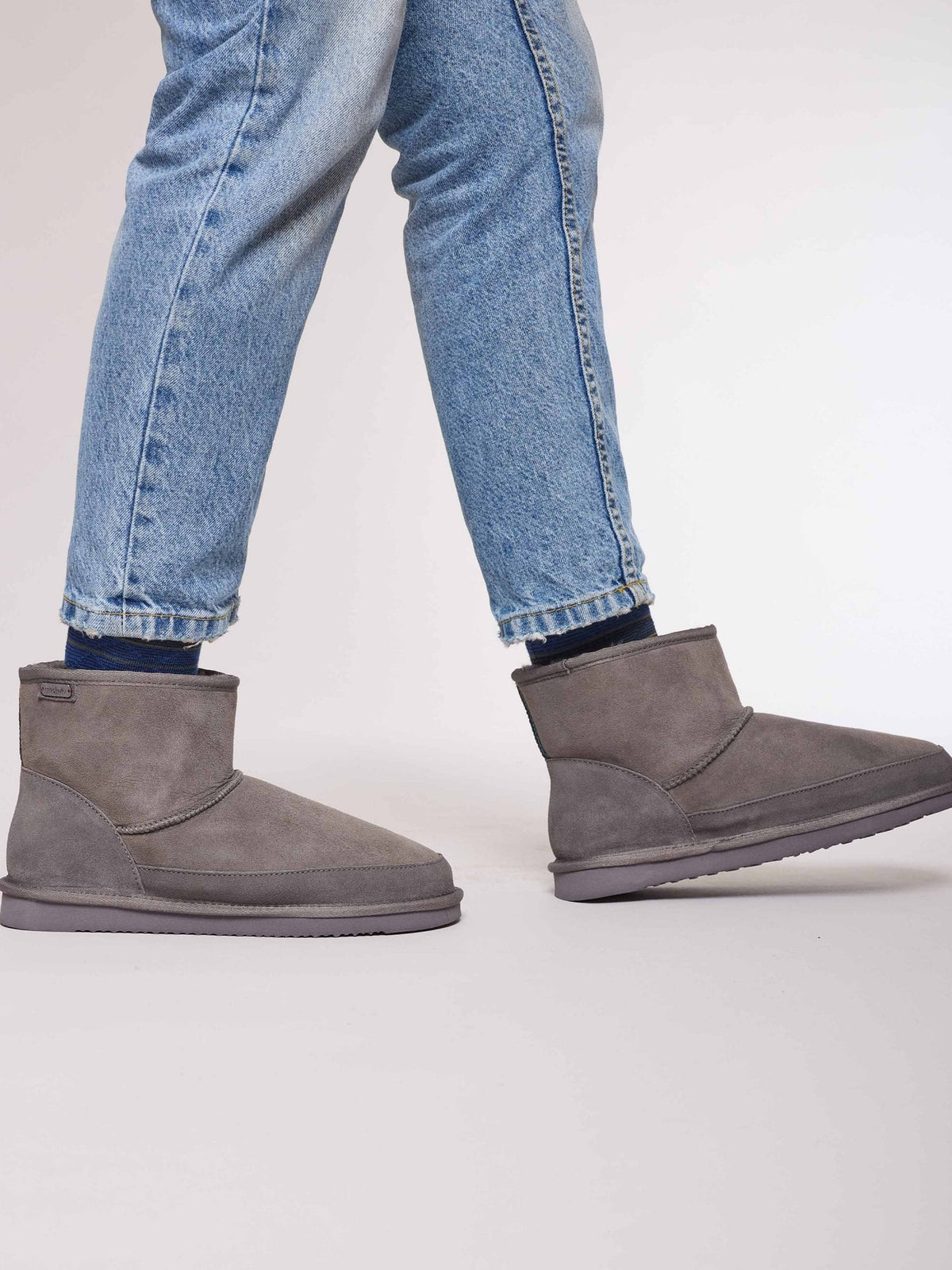 Grey men's sheepskin slipper boots - ROMNEY GREY