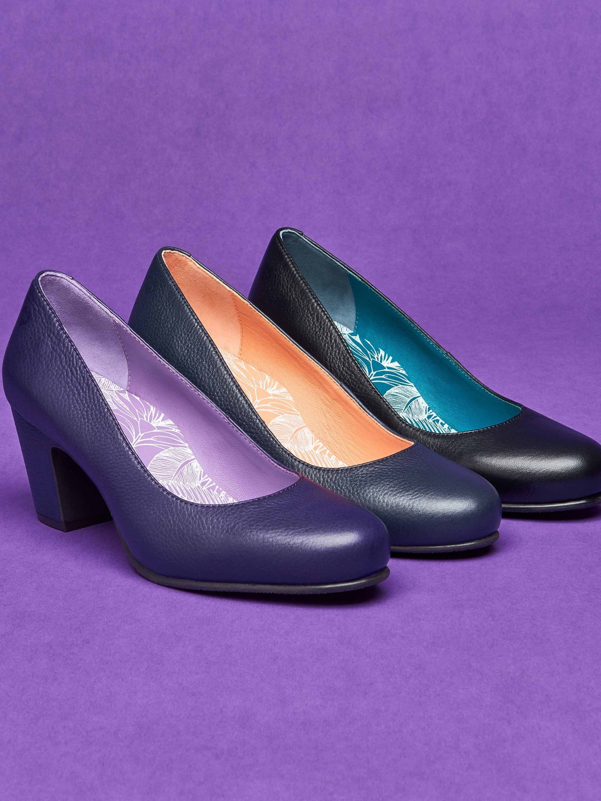 Purple leather block heel court shoes - ASANTE LEATHER JEWEL PURPLE
