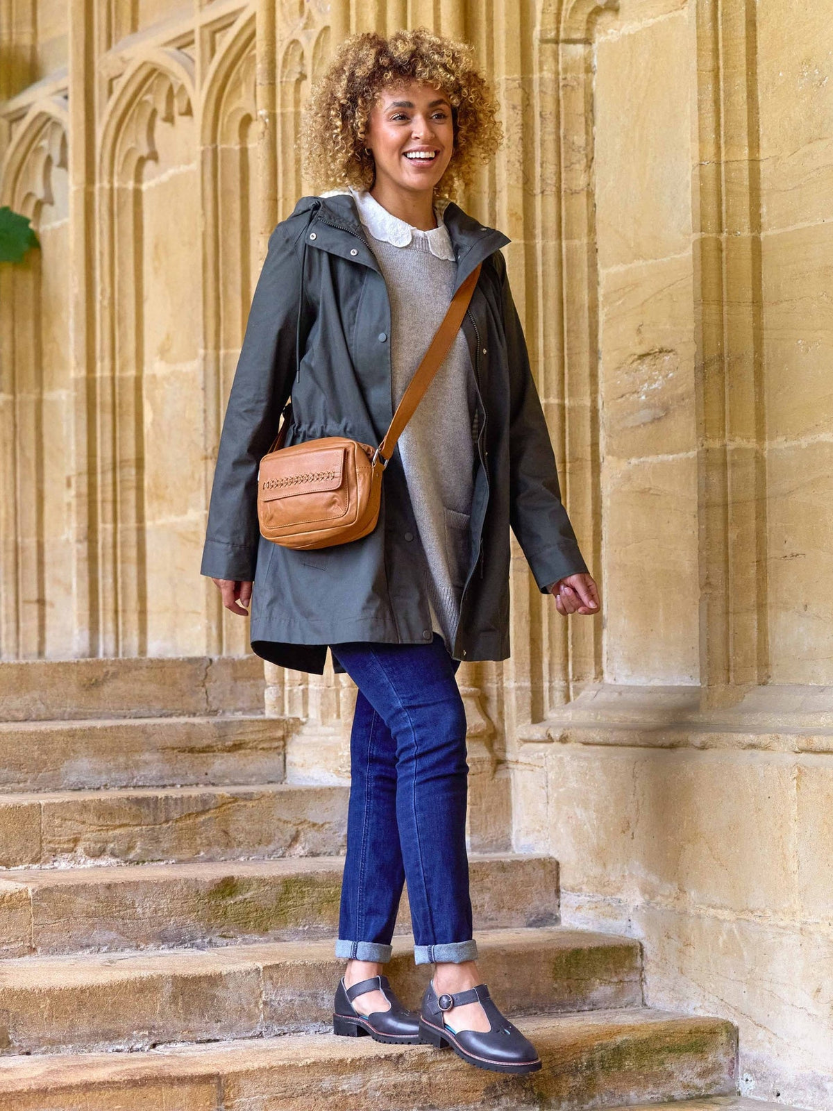 Brown Leather T-bar shoes - MARAZION TAN