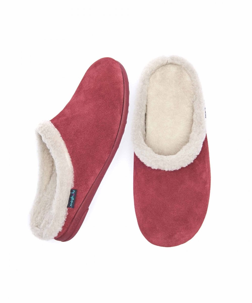 Red Fluffy suede mule slippers - BLITZEN CRANBERRY