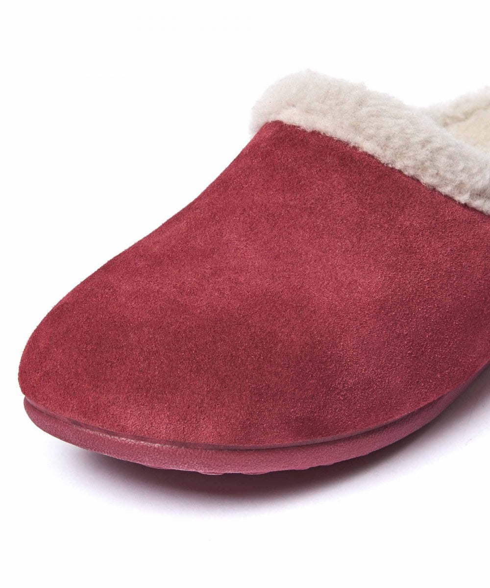 Red Fluffy suede mule slippers - BLITZEN CRANBERRY