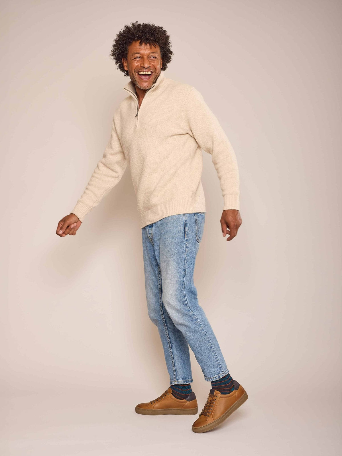 Brown men's round toe leather trainers - LOAM TAN LEATHER