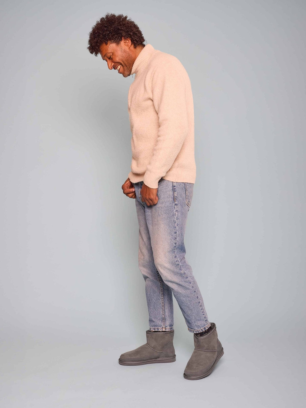 Brown men's sheepskin slipper boots - ROMNEY TAN