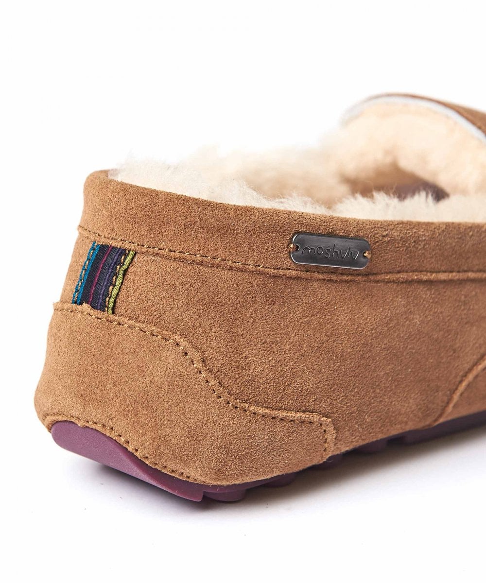 Brown men's sheepskin moccasin slippers - DISHLEY TAN