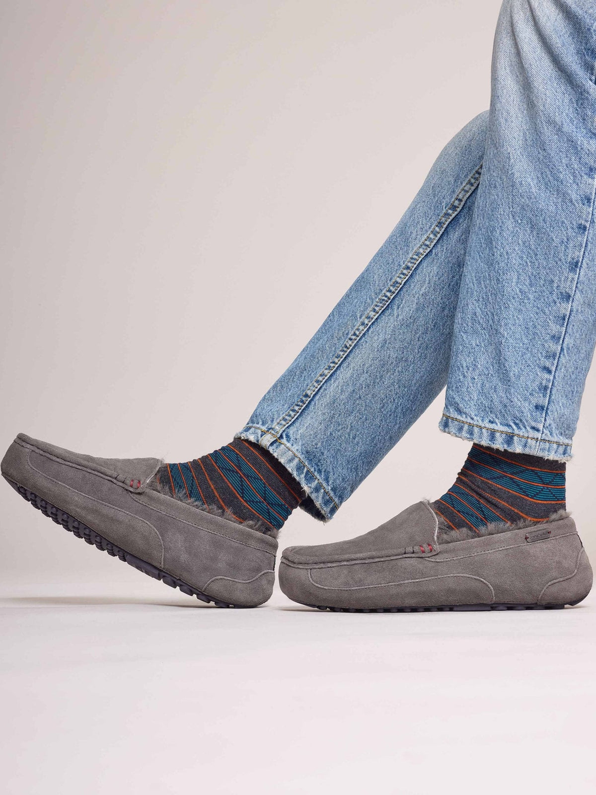 Grey men's sheepskin moccasin slippers - DISHLEY GREY