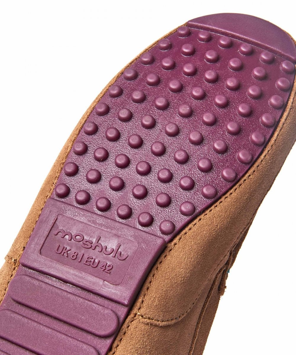 Brown men's sheepskin moccasin slippers - DISHLEY TAN LEATHER