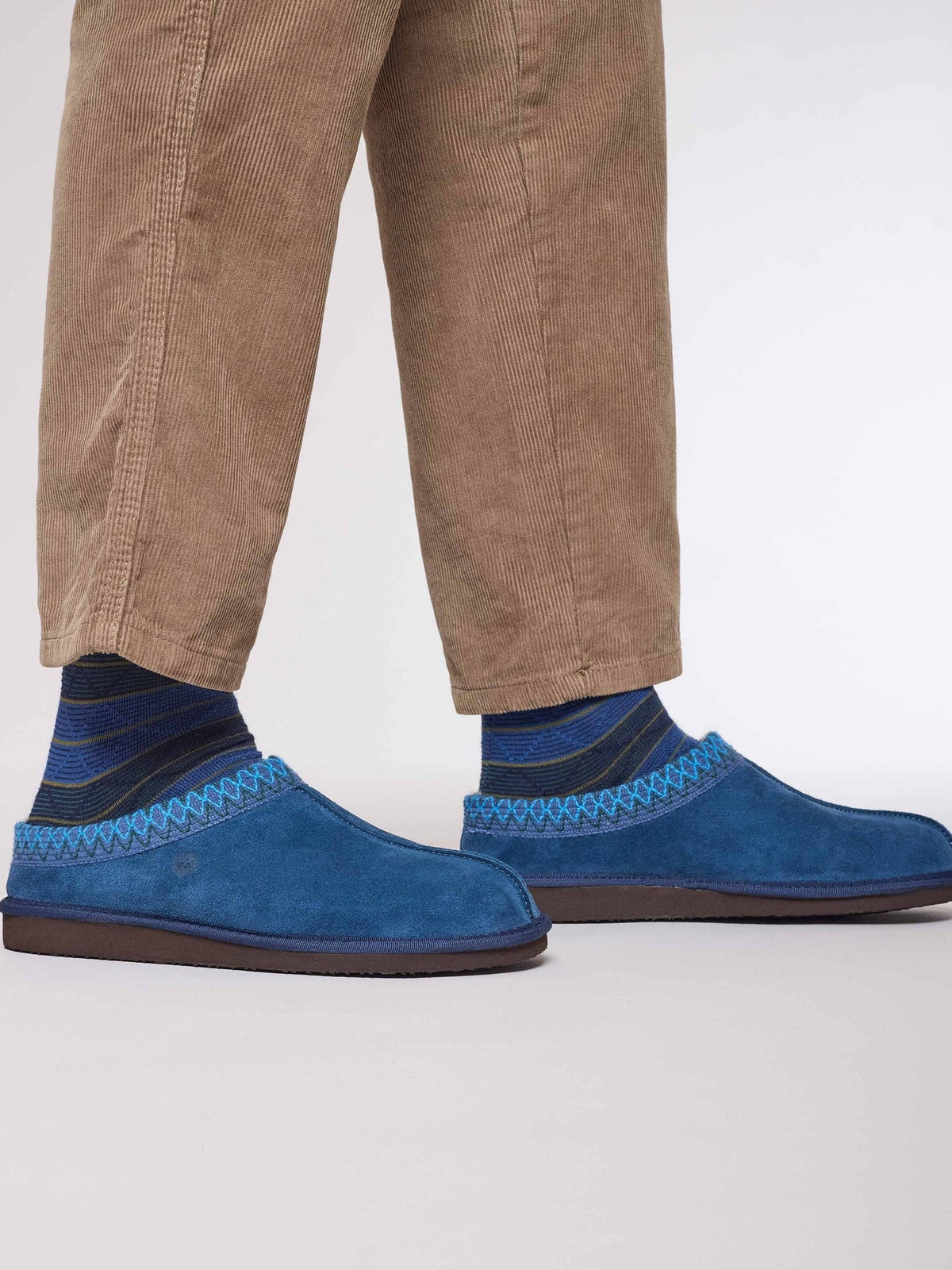 Blue men's suede fluffy mule slippers - DOCKER LAPIS BLUE
