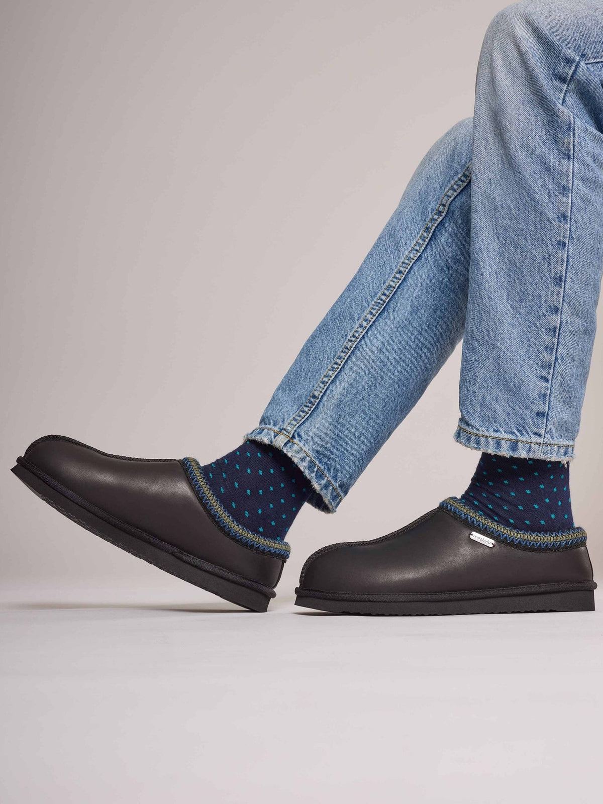 Black leather sheepskin mule slipper - SEATHORN BLACK