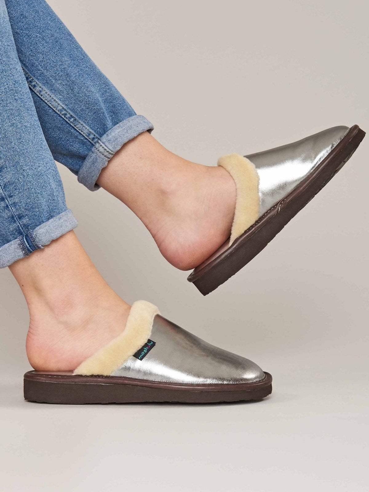 Metallic colourful metallic leather mule slippers - ADELE METALLIC SILVER