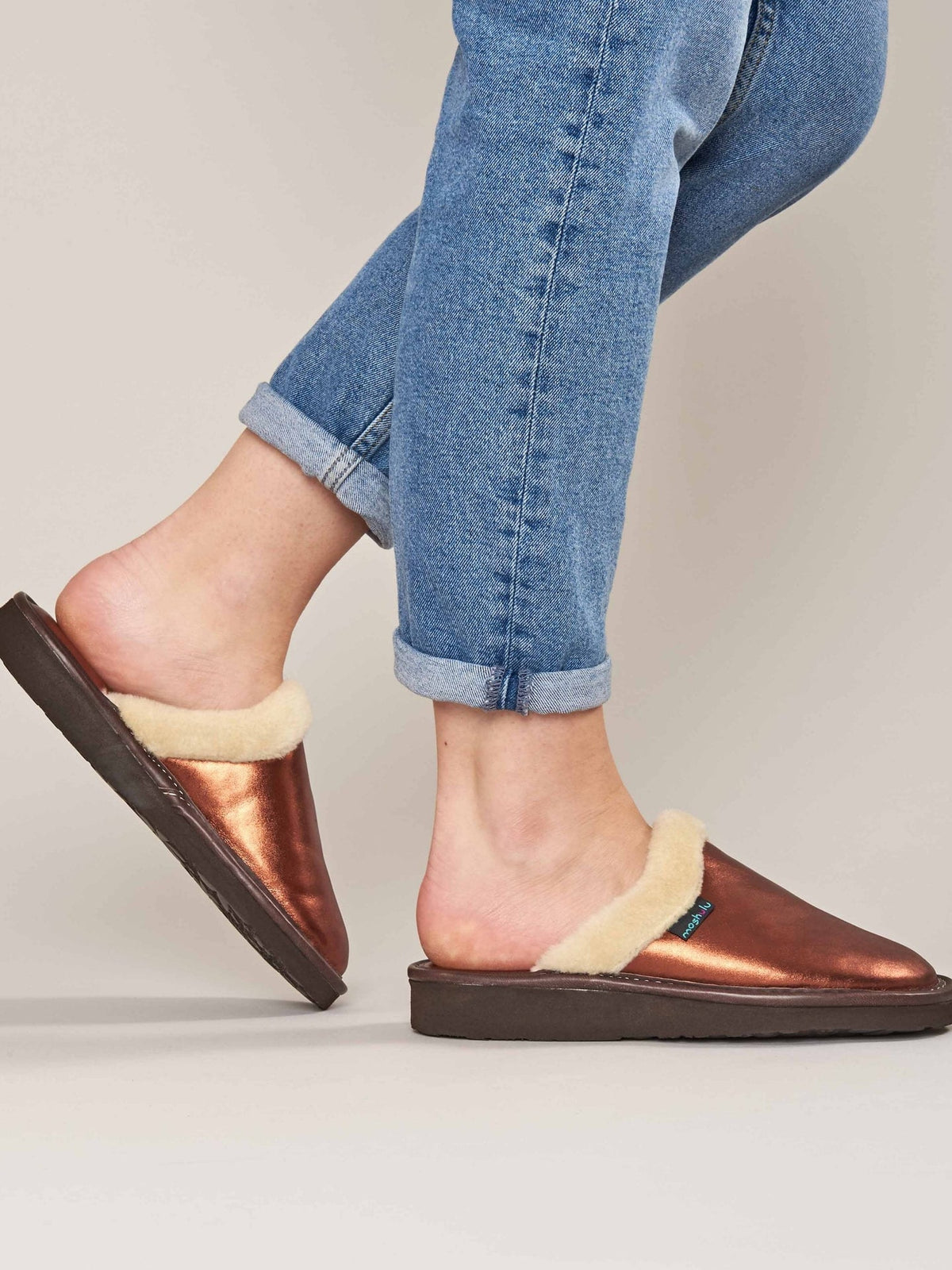 Orange colourful metallic leather mule slippers - ADELE METALLIC COPPER