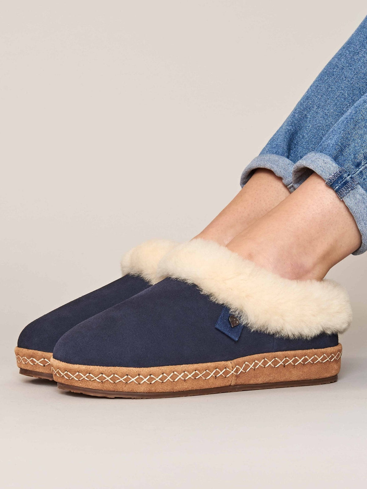 Blue sheepskin suede wedge mule slippers - SAGRADA INDIGO