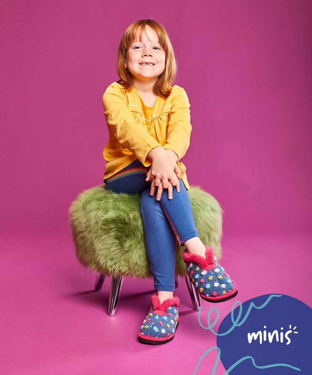 Blue kids spotty short bootie slippers - MINI BO DENIM