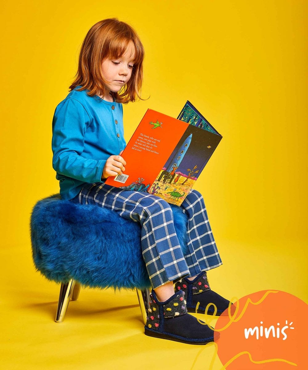 Blue kids spotty bootie slippers - MINI FIRESIDE INDIGO