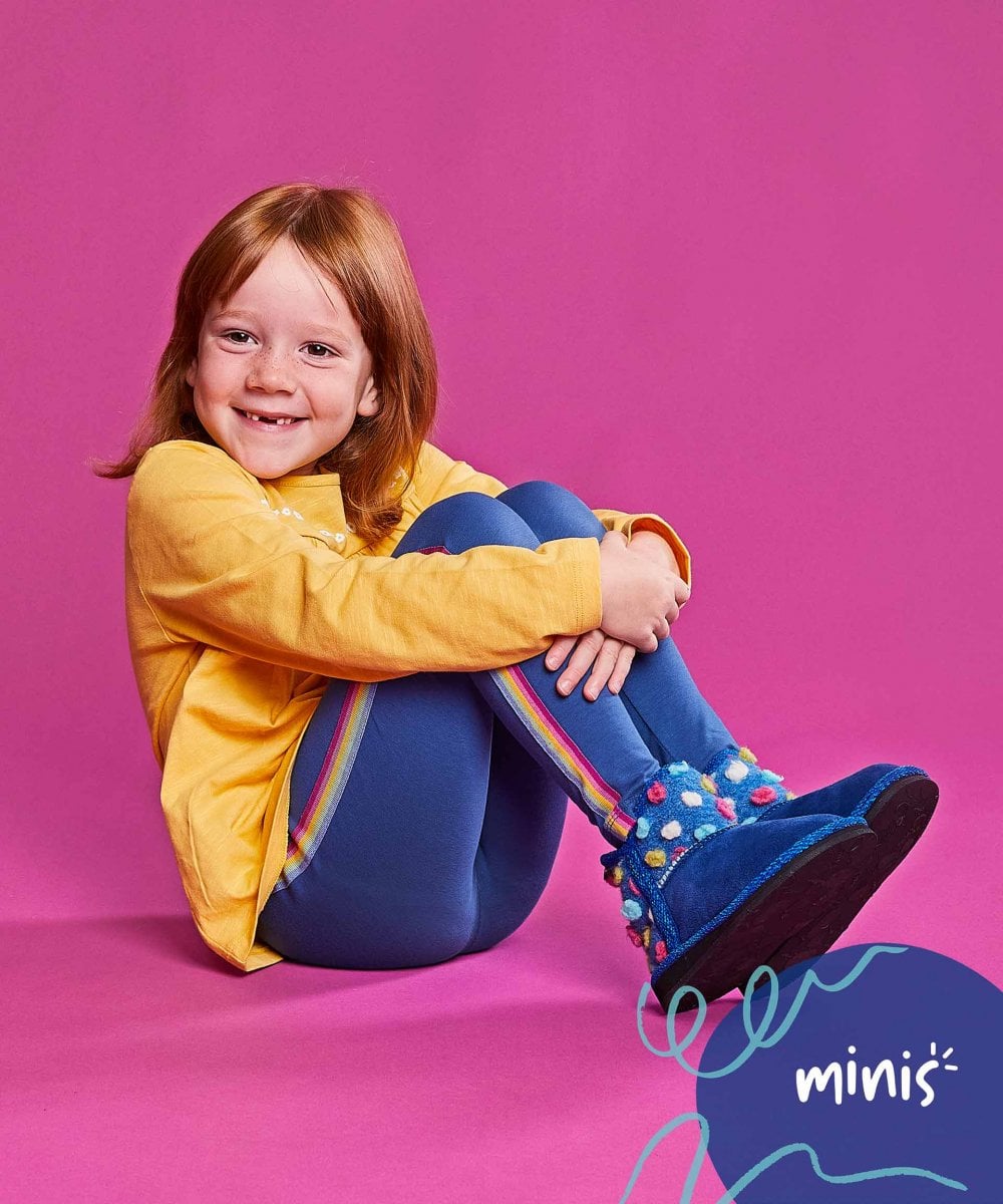 Blue kids spotty bootie slippers - MINI FIRESIDE COBALT