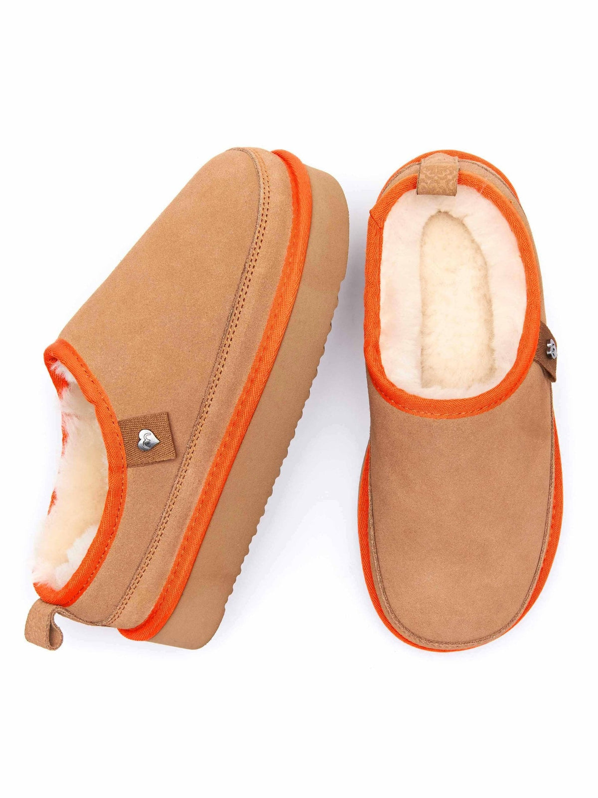 Brown sheepskin lined chunky mule slippers - JOLLITY TAN