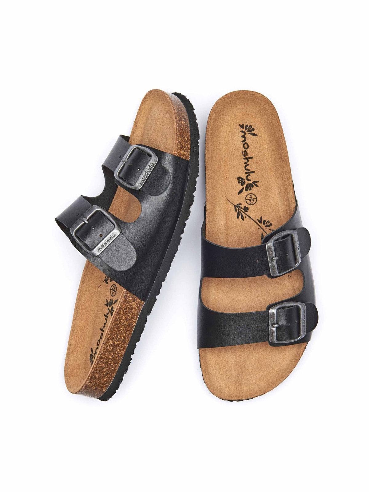 Black leather cork footbed sandals - DANUBE 2 BLACK