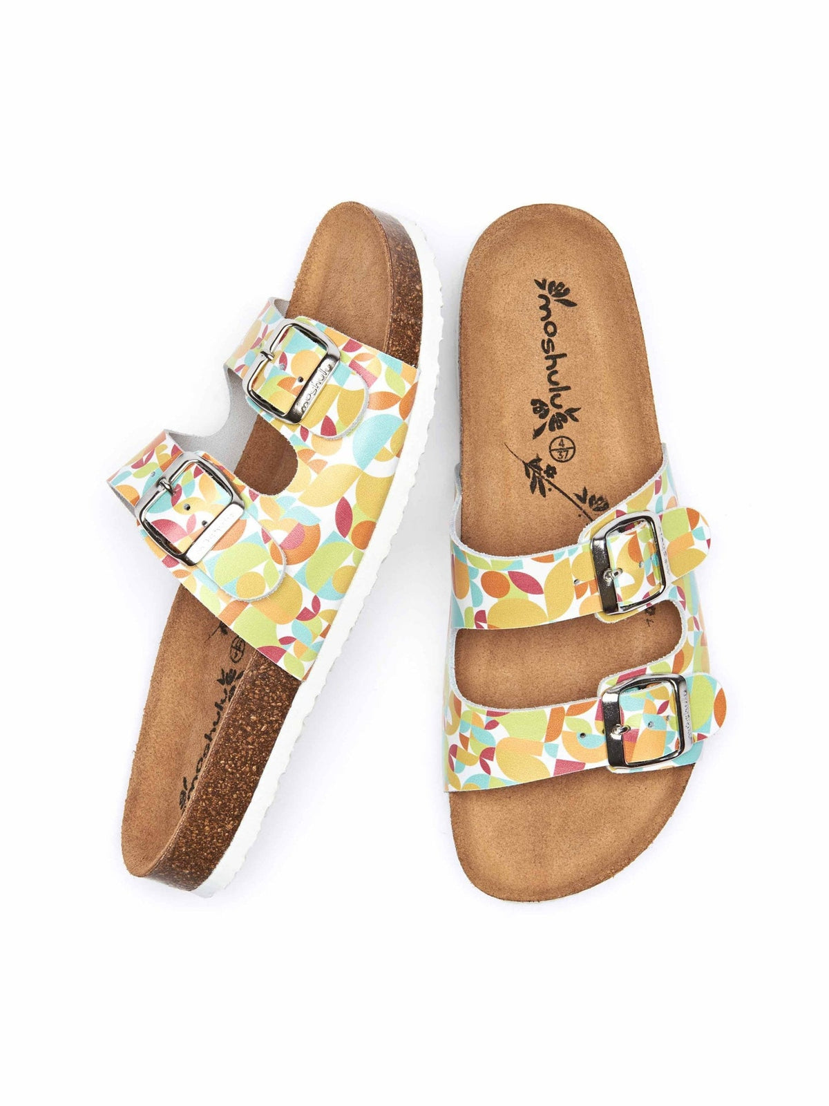 Multi leather cork footbed sandals - DANUBE 2 RETRO GEO PRINT