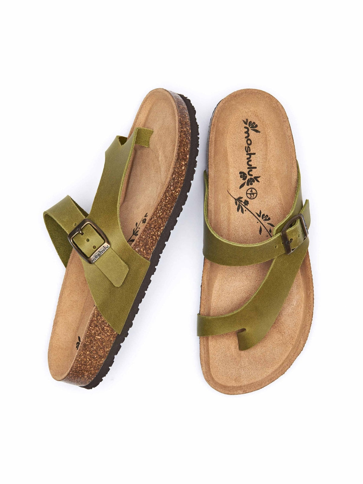 Green toe-post cork footbed sandals - WILMA WAXY PESTO GREEN