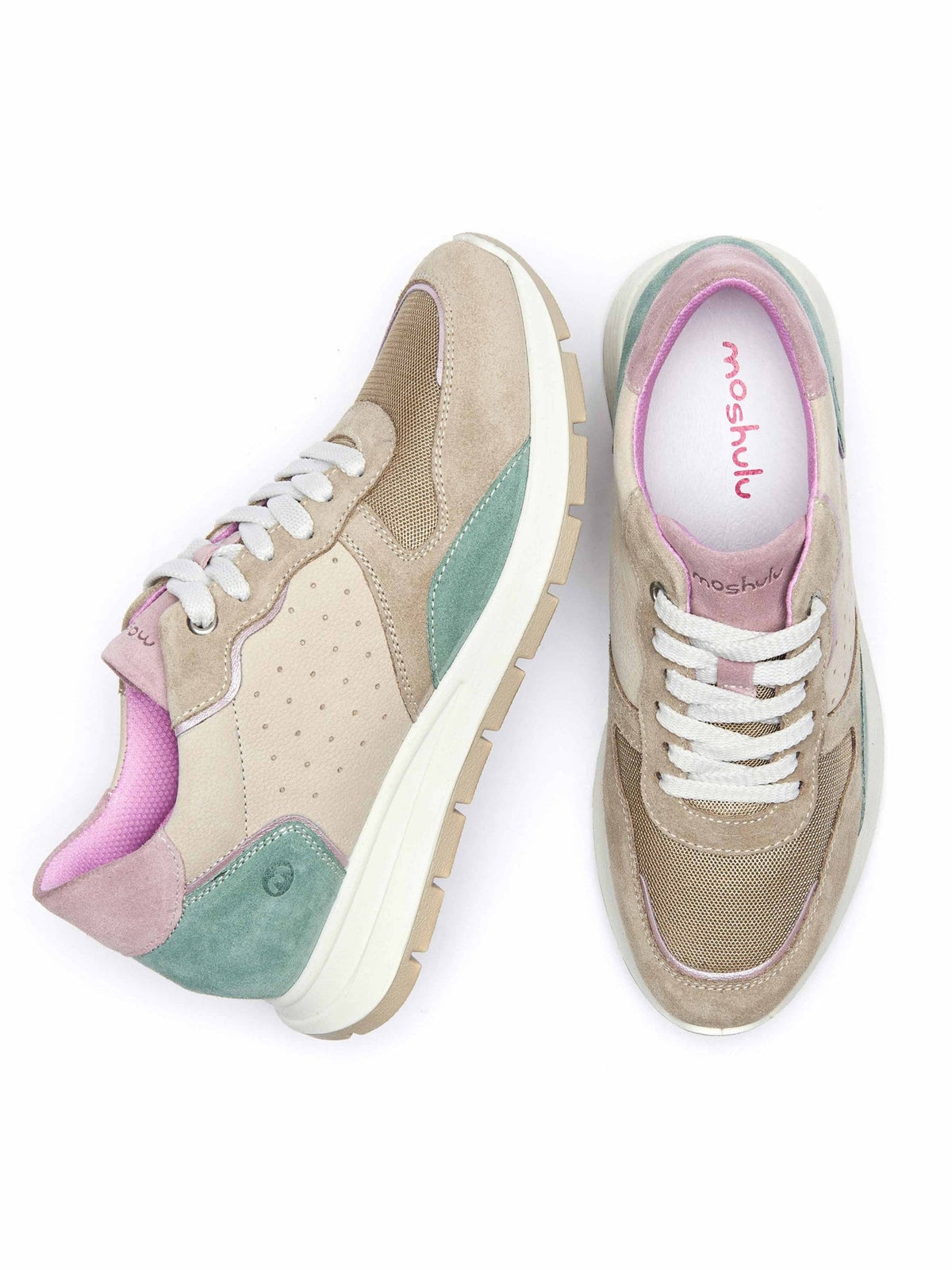 Neutral lace up mesh panel trainers - TERESA SAND MULTI