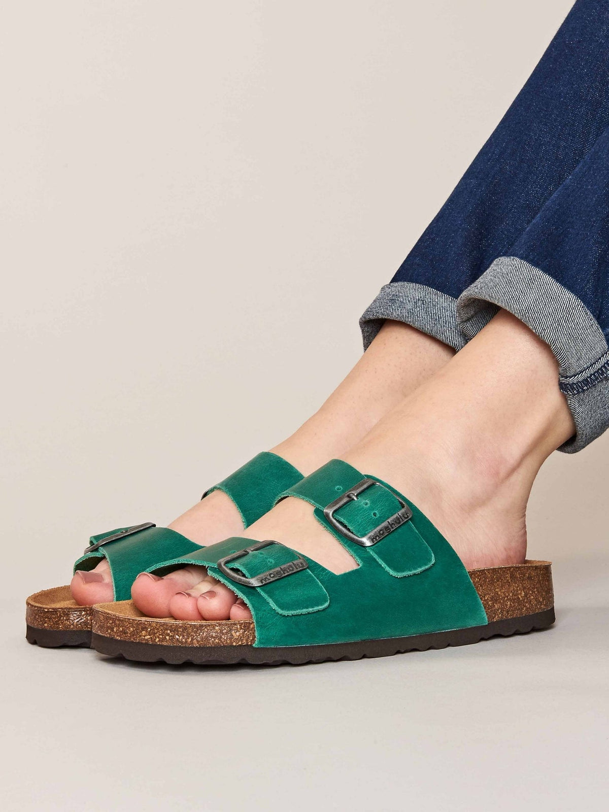 Green cork footbed mule sandals - BAVARIA WAXY JADE GREEN