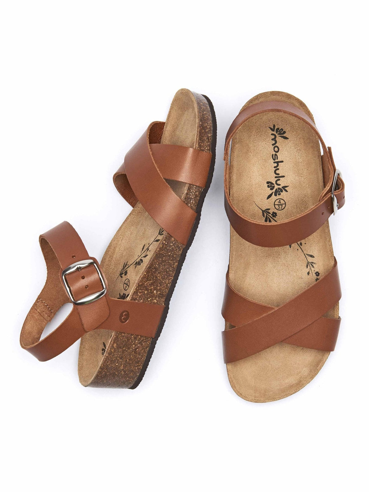 Brown leather cross-over low-wedge sandals - BIGBURY 2 TAN