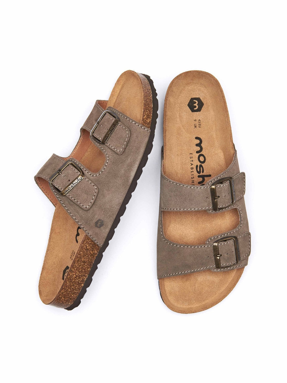 Grey suede cork mule sandals - MUNICH SUEDE SMOKY TAUPE