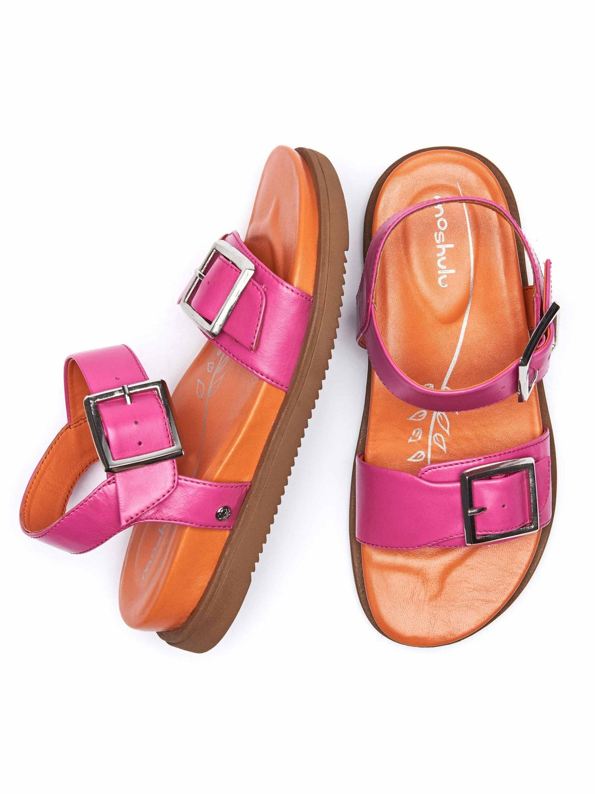 Orange / Pink Chunky strap flatform sandals - NEWARK FUCHSIA PINK/ORANGE