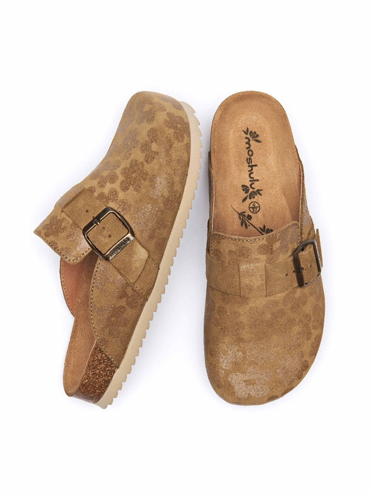 Neutral suede cork footbed clogs - TULIPA 2 WHEAT BOLD FLORAL