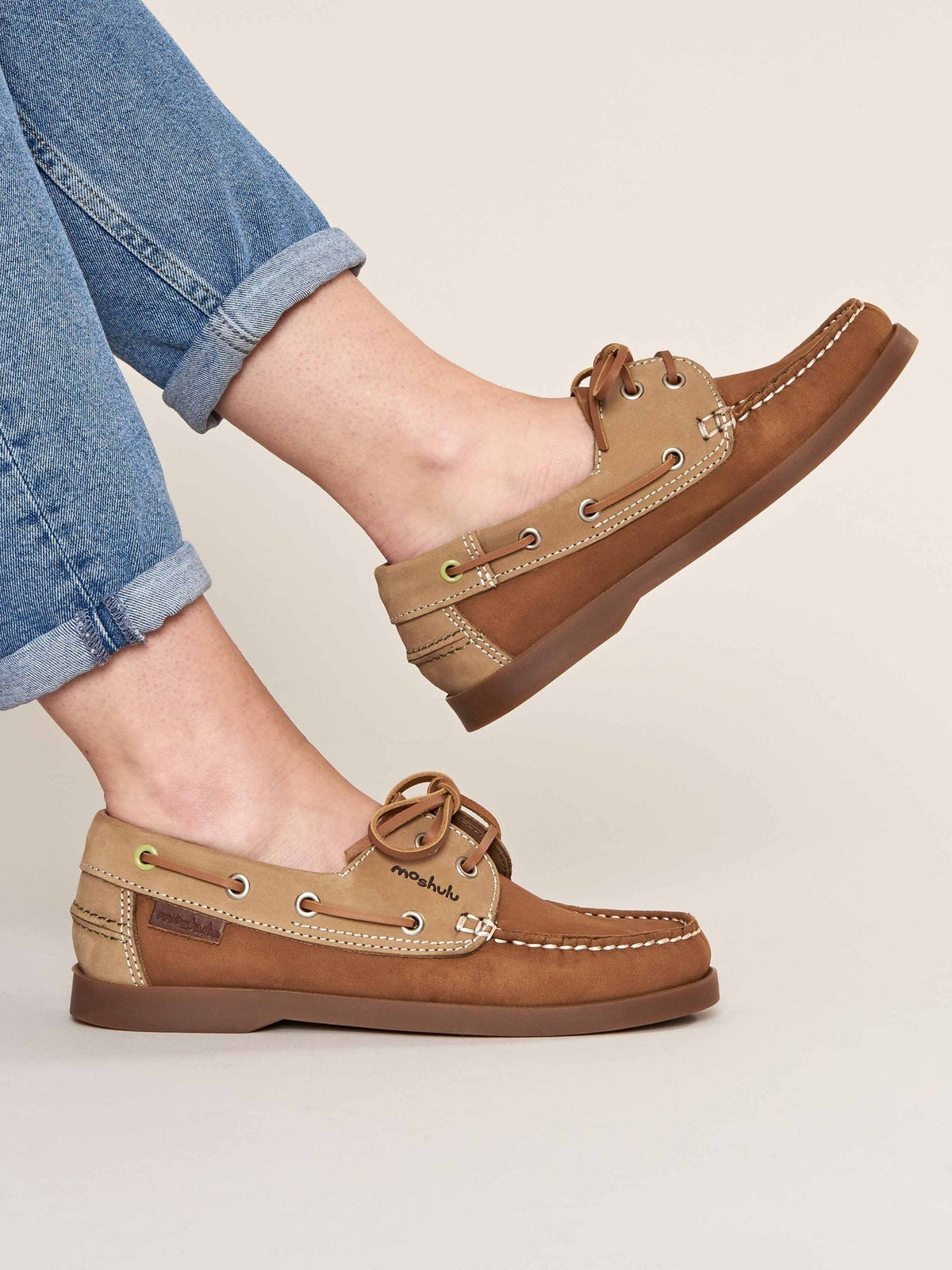 Brown ladies nubuck boat shoes - SALCOMBE 3 TAN/SAND