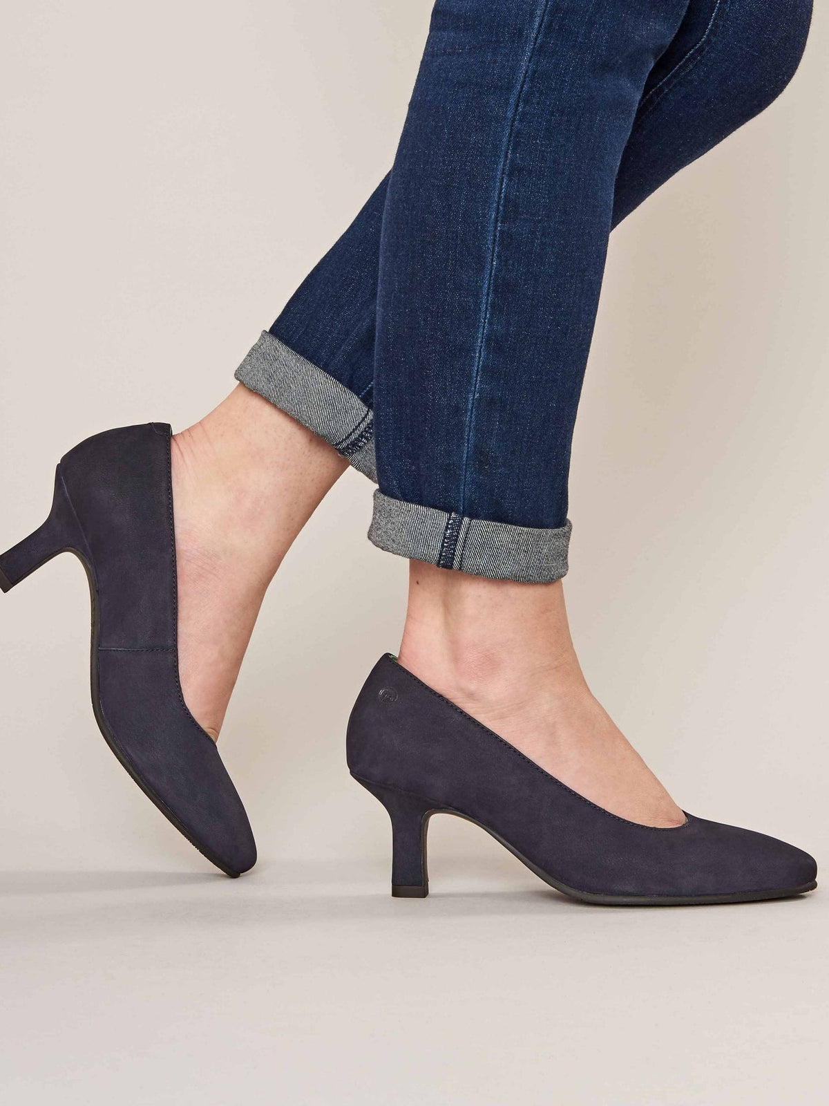 Blue kitten heel court shoes - ASANO INDIGO NUBUCK