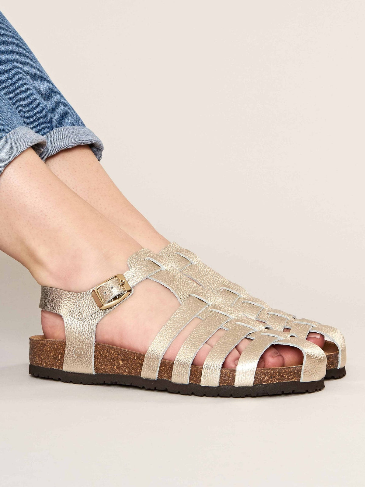 Metallic leather fisherman cork sandals - YARMER GILT METALLIC