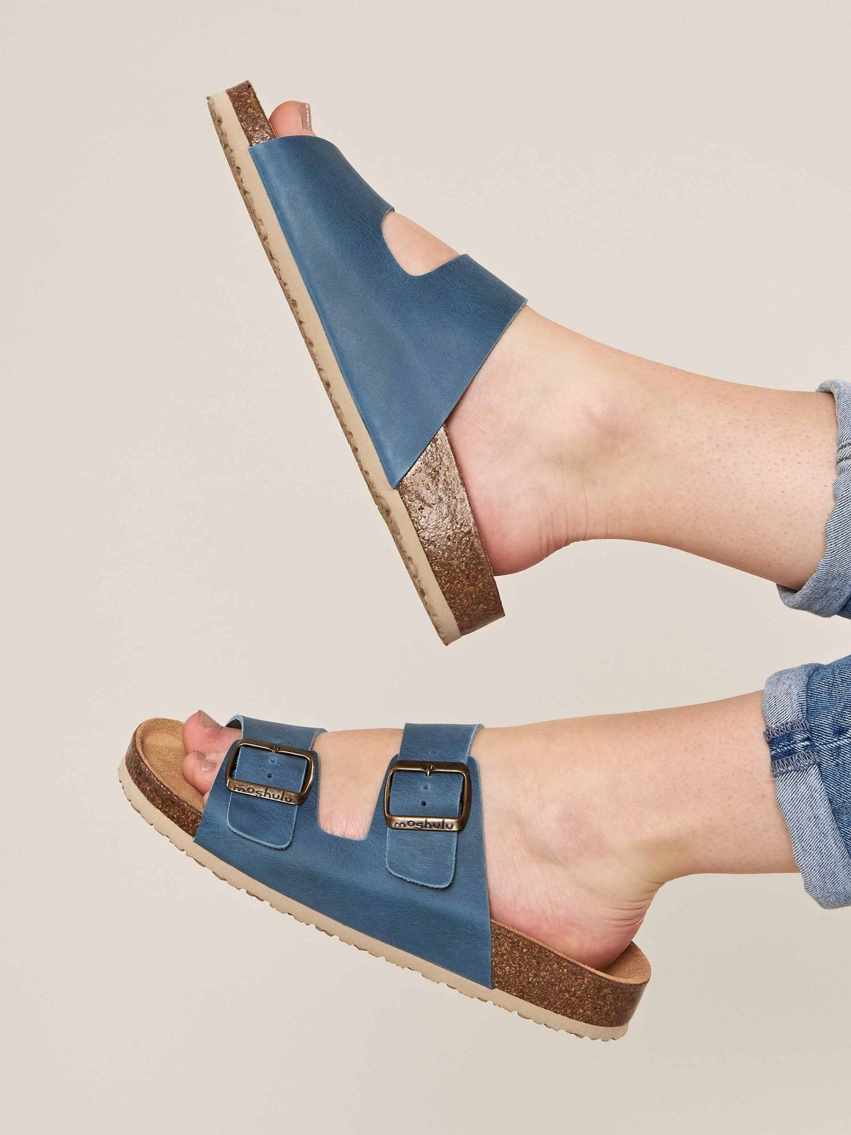 Blue cork footbed mule sandals - BAVARIA WAXY DENIM