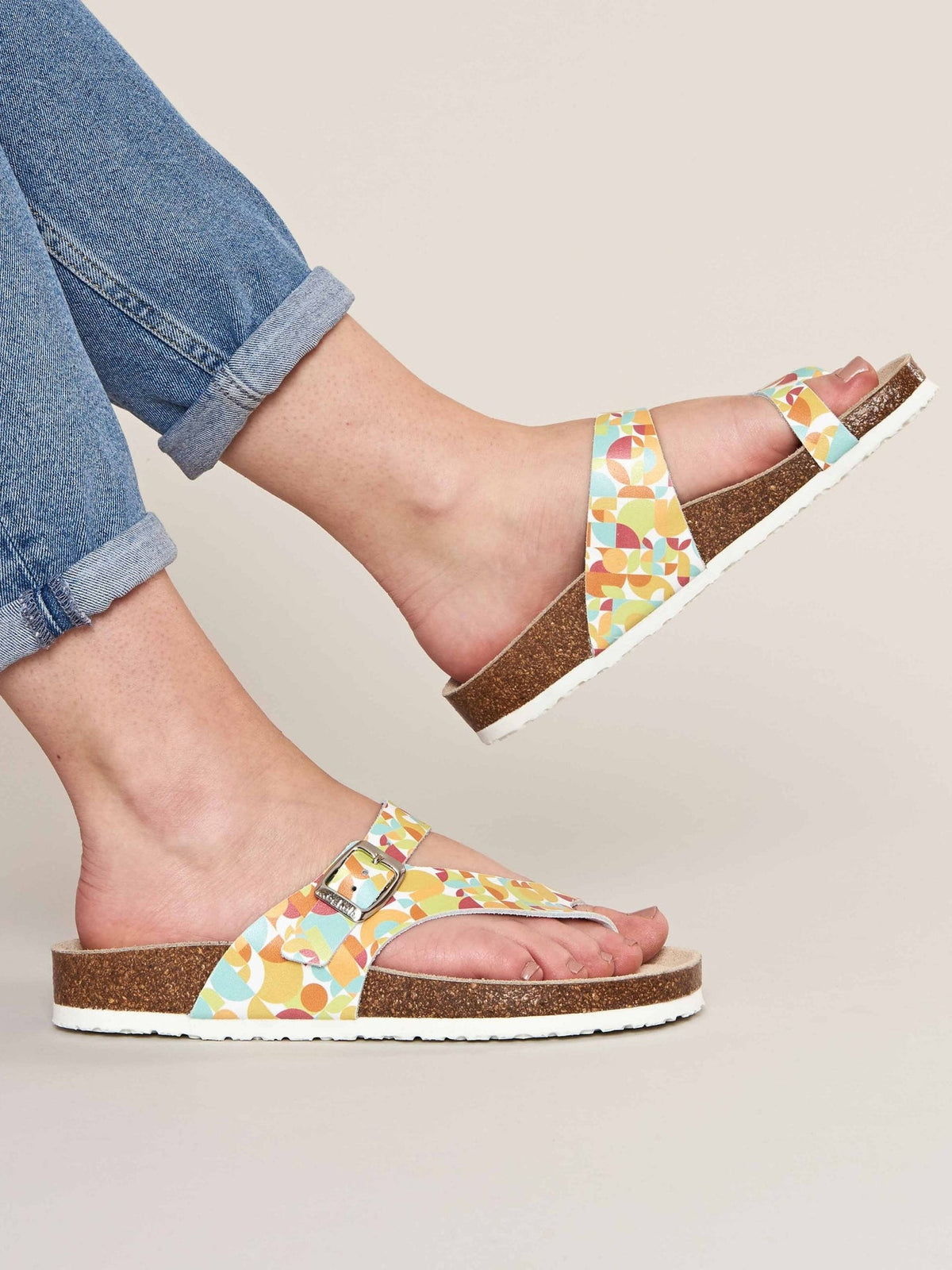 Multi toe-post cork footbed sandals - WILMA 2 RETRO GEO PRINT