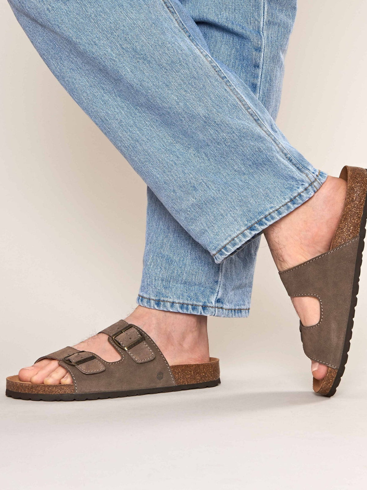 Grey suede cork mule sandals - MUNICH SUEDE SMOKY TAUPE