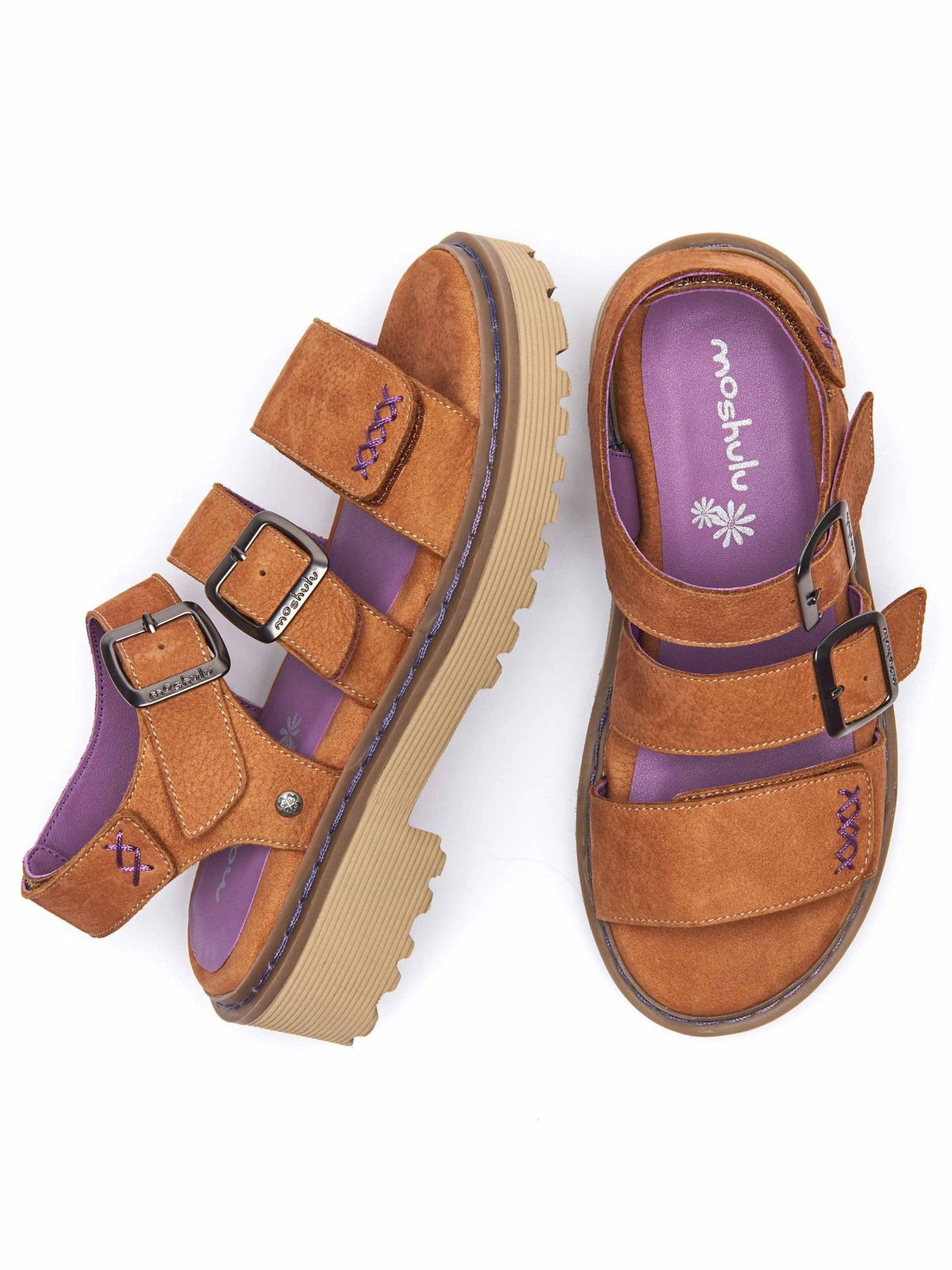 Brown chunky adjustable city sandals - DIANTHA TAN NUBUCK