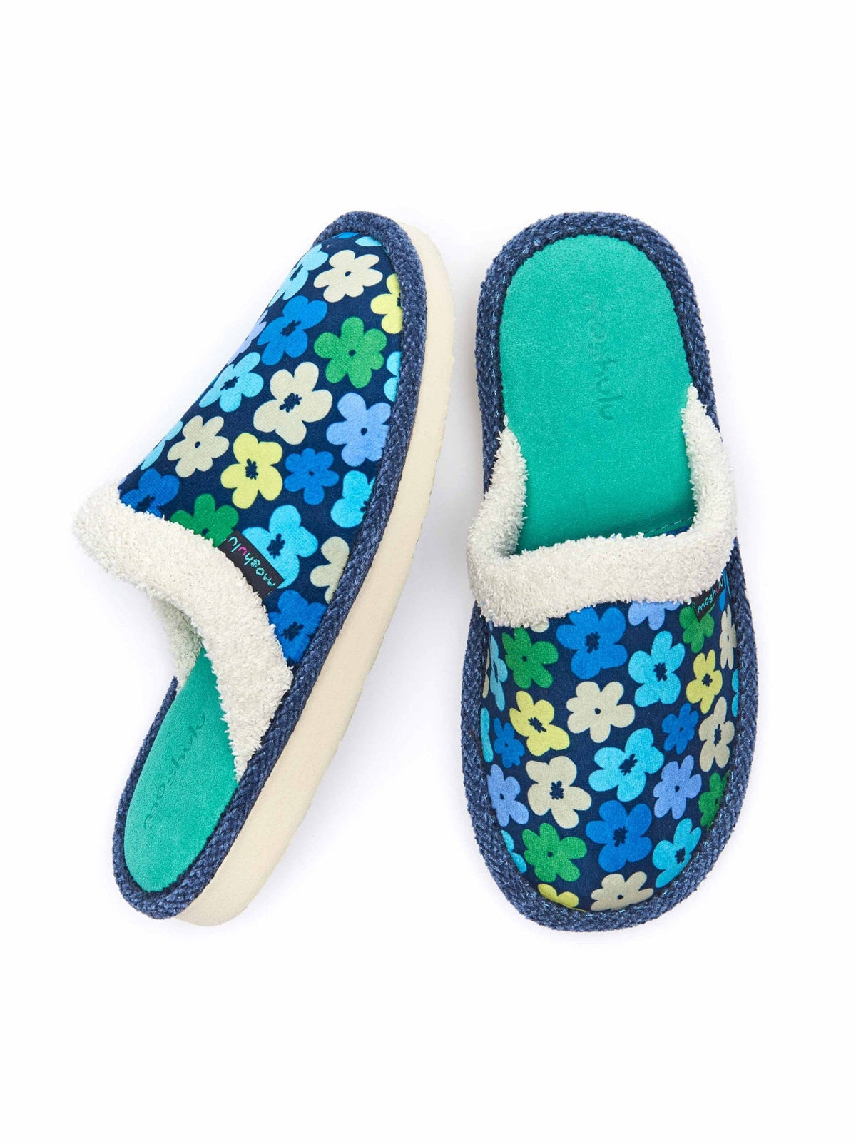 Multi / Blue patterned mule slippers - LEIGH INDIGO BOLD FLORAL